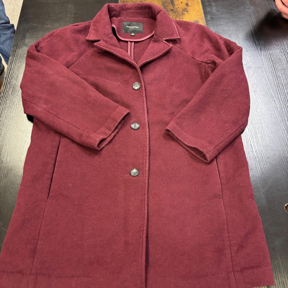Banana Republic Womens Burgundy Wool Blend Car Coat Jacket Maroon Size M